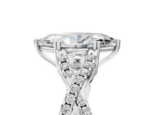 White gold Marquise Solitaire Twist Band with Pavé Setting and Four-Prong Setting_53