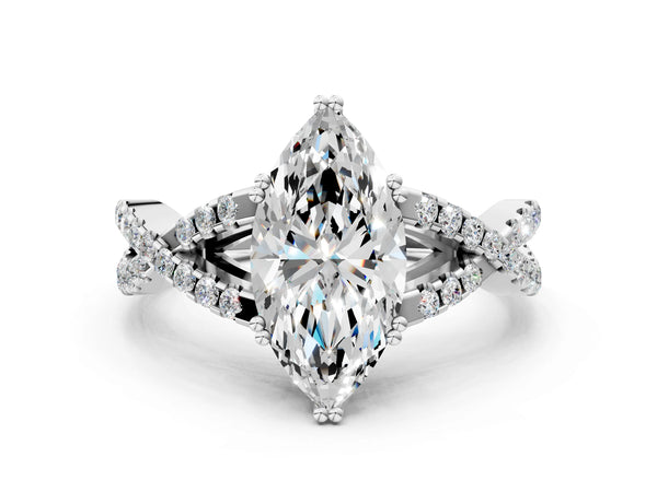 White gold Marquise Solitaire Twist Band with Pavé Setting and Four-Prong Setting_54