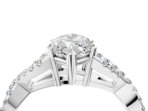 White gold Marquise Solitaire Twist Band with Pavé Setting and Four-Prong Setting_58