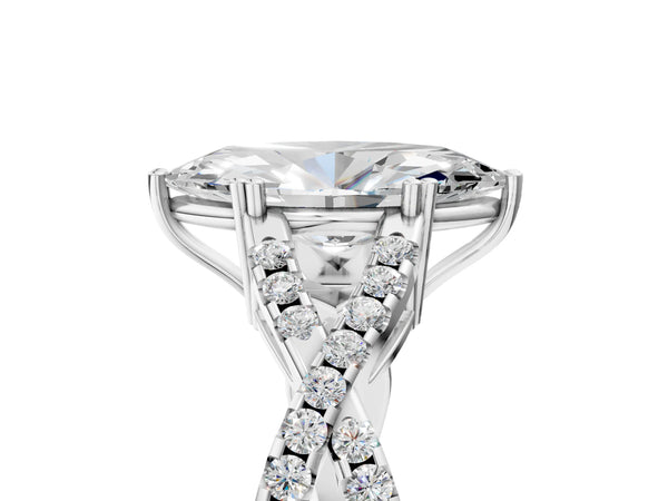 White gold Marquise Solitaire Twist Band with Pavé Setting and Four-Prong Setting_59