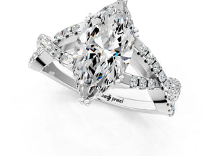 White gold Marquise Solitaire Twist Band with Pavé Setting and Four-Prong Setting_61