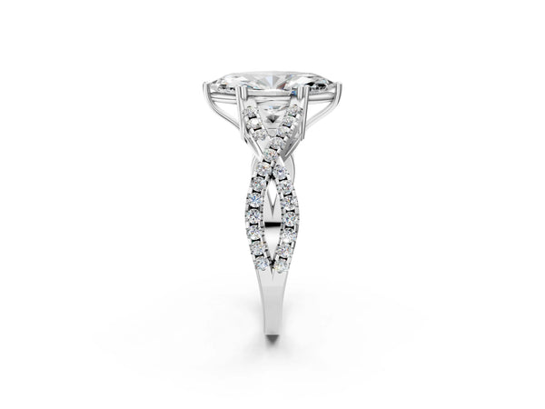 White gold Marquise Solitaire Twist Band with Pavé Setting and Four-Prong Setting_62