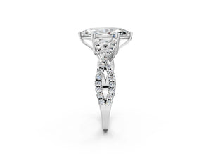 White gold Marquise Solitaire Twist Band with Pavé Setting and Four-Prong Setting_62