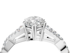 White gold Marquise Solitaire Twist Band with Pavé Setting and Four-Prong Setting_64