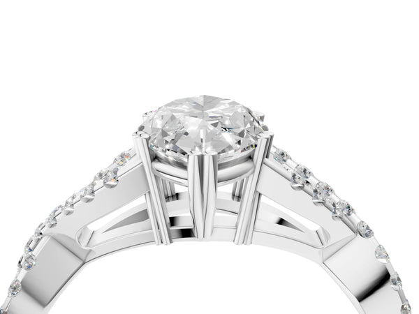 White gold Marquise Solitaire Twist Band with Pavé Setting and Four-Prong Setting_64