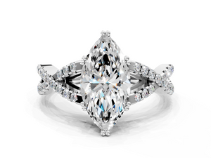 White gold Marquise Solitaire Twist Band with Pavé Setting and Four-Prong Setting