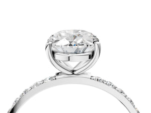 White gold Oval Cut Diamond Pavé Band Solitaire Ring with Four-Prong Setting_16