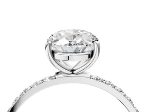 White gold Oval Cut Diamond Pavé Band Solitaire Ring with Four-Prong Setting_22