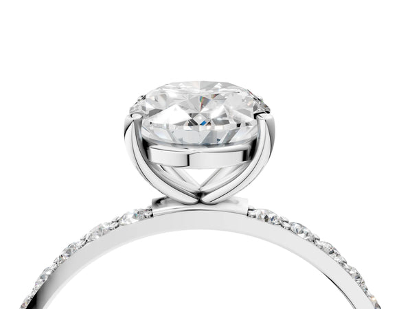 White gold Oval Cut Diamond Pavé Band Solitaire Ring with Four-Prong Setting_22