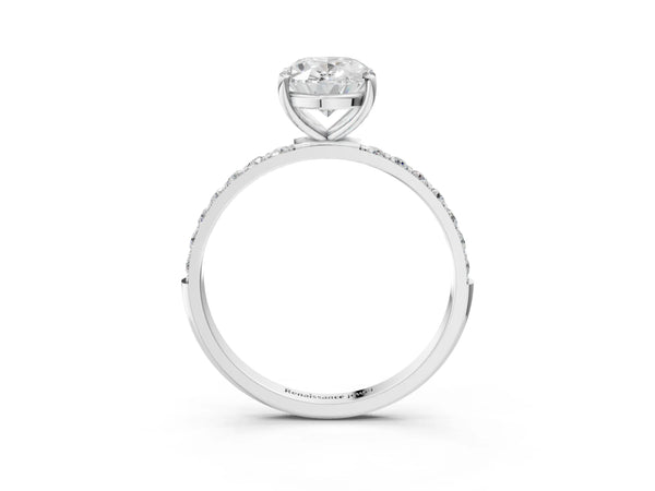 White gold Oval Cut Diamond Pavé Band Solitaire Ring with Four-Prong Setting_27