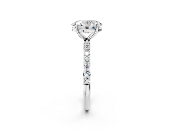 White gold Oval Cut Diamond Pavé Band Solitaire Ring with Four-Prong Setting_2