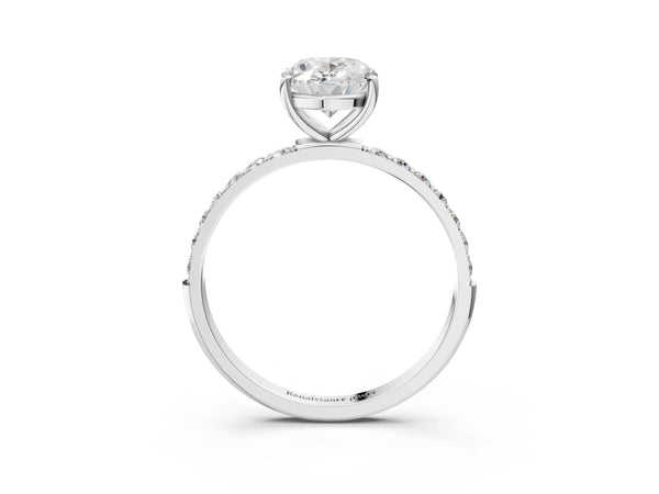White gold Oval Cut Diamond Pavé Band Solitaire Ring with Four-Prong Setting_39
