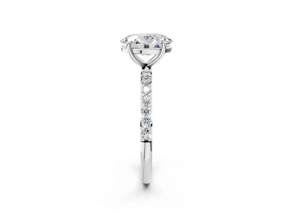 White gold Oval Cut Diamond Pavé Band Solitaire Ring with Four-Prong Setting_44
