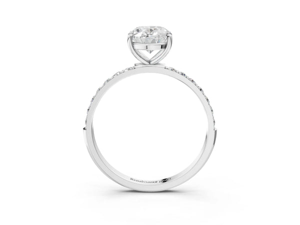 White gold Oval Cut Diamond Pavé Band Solitaire Ring with Four-Prong Setting_45