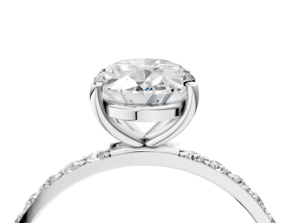 White gold Oval Cut Diamond Pavé Band Solitaire Ring with Four-Prong Setting_46