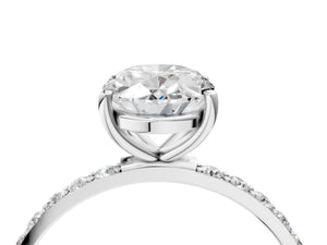 White gold Oval Cut Diamond Pavé Band Solitaire Ring with Four-Prong Setting_46