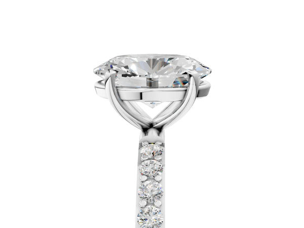 White gold Oval Cut Diamond Pavé Band Solitaire Ring with Four-Prong Setting_47