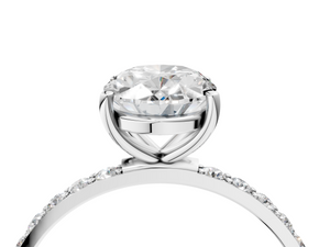 White gold Oval Cut Diamond Pavé Band Solitaire Ring with Four-Prong Setting_4