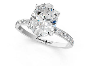 White gold Oval Cut Diamond Pavé Band Solitaire Ring with Four-Prong Setting_55