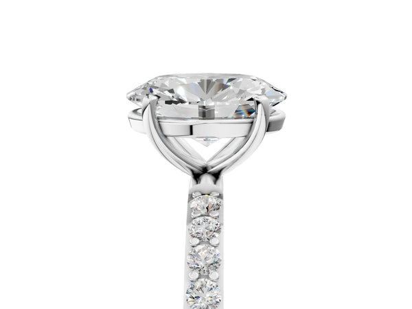White gold Oval Cut Diamond Pavé Band Solitaire Ring with Four-Prong Setting_59
