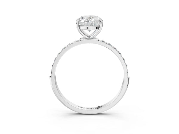 White gold Oval Cut Diamond Pavé Band Solitaire Ring with Four-Prong Setting_63