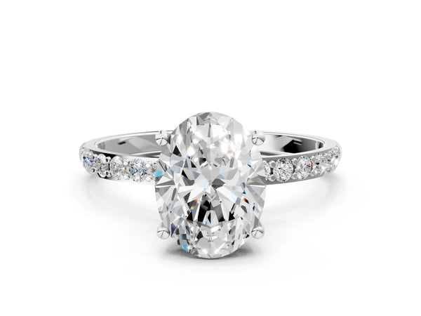 White gold Oval Cut Diamond Pavé Band Solitaire Ring with Four-Prong Setting_66