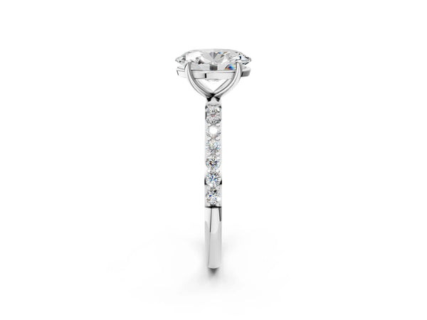 White gold Oval Cut Diamond Pavé Band Solitaire Ring with Four-Prong Setting_68