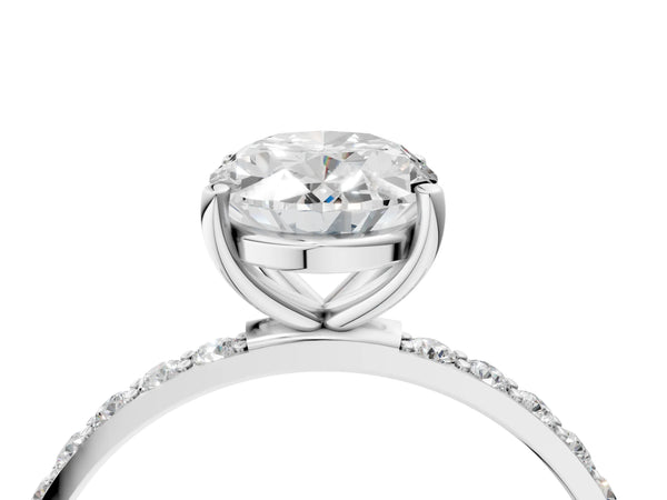 White gold Oval Cut Diamond Pavé Band Solitaire Ring with Four-Prong Setting_76