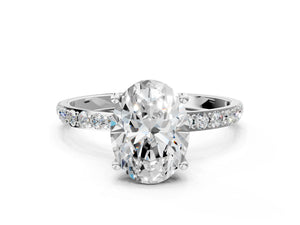 White gold Oval Cut Diamond Pavé Band Solitaire Ring with Four-Prong Setting_84