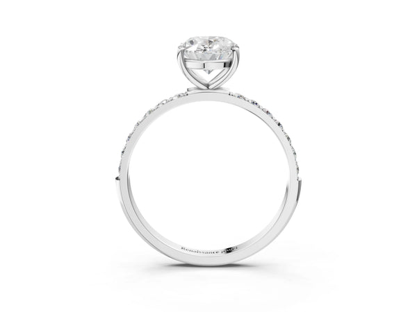 White gold Oval Cut Diamond Pavé Band Solitaire Ring with Four-Prong Setting_87