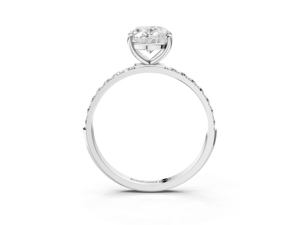 White gold Oval Cut Diamond Pavé Band Solitaire Ring with Four-Prong Setting_93