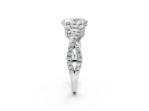 White gold Oval Solitaire Twist Band with Pavé Setting and Four-Prong Setting_14