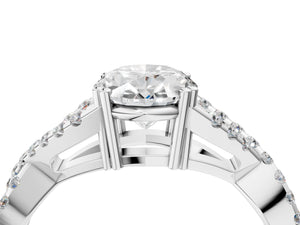 White gold Oval Solitaire Twist Band with Pavé Setting and Four-Prong Setting_16