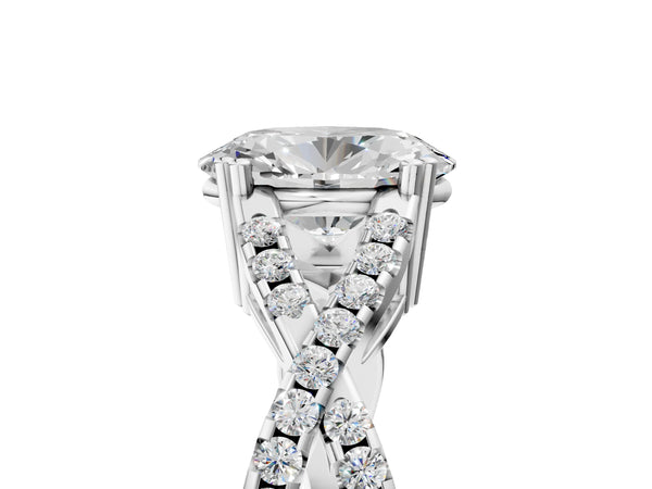 White gold Oval Solitaire Twist Band with Pavé Setting and Four-Prong Setting_17