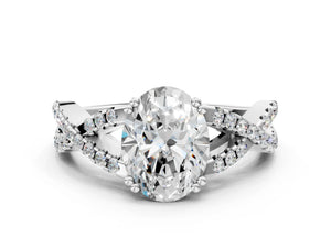 White gold Oval Solitaire Twist Band with Pavé Setting and Four-Prong Setting_18