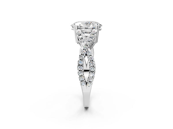 White gold Oval Solitaire Twist Band with Pavé Setting and Four-Prong Setting_20