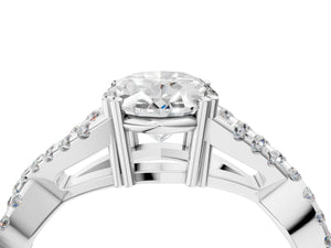 White gold Oval Solitaire Twist Band with Pavé Setting and Four-Prong Setting_22
