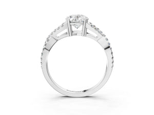 White gold Oval Solitaire Twist Band with Pavé Setting and Four-Prong Setting_27