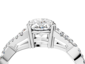 White gold Oval Solitaire Twist Band with Pavé Setting and Four-Prong Setting_28