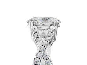 White gold Oval Solitaire Twist Band with Pavé Setting and Four-Prong Setting_29