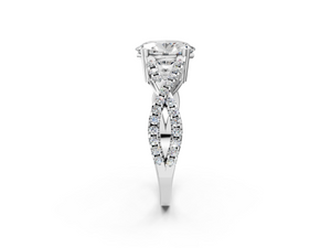 White gold Oval Solitaire Twist Band with Pavé Setting and Four-Prong Setting_2