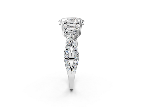 White gold Oval Solitaire Twist Band with Pavé Setting and Four-Prong Setting_2