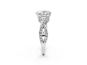 White gold Oval Solitaire Twist Band with Pavé Setting and Four-Prong Setting_32