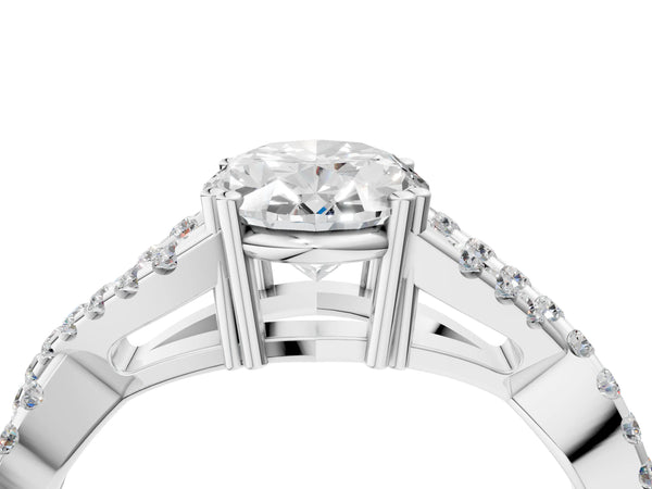 White gold Oval Solitaire Twist Band with Pavé Setting and Four-Prong Setting_34
