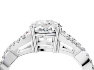 White gold Oval Solitaire Twist Band with Pavé Setting and Four-Prong Setting_34