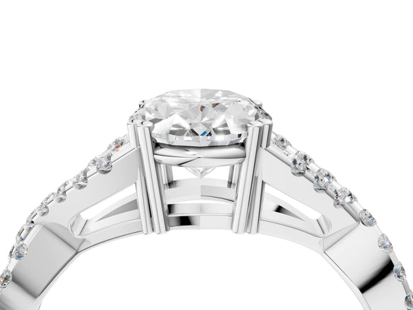 White gold Oval Solitaire Twist Band with Pavé Setting and Four-Prong Setting_40
