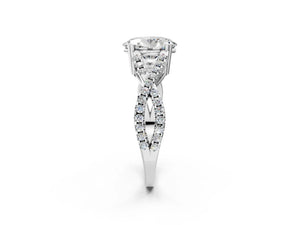 White gold Oval Solitaire Twist Band with Pavé Setting and Four-Prong Setting_44