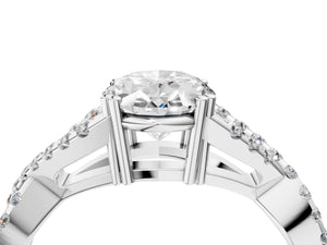 White gold Oval Solitaire Twist Band with Pavé Setting and Four-Prong Setting_46