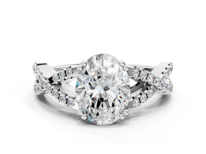 White gold Oval Solitaire Twist Band with Pavé Setting and Four-Prong Setting_48