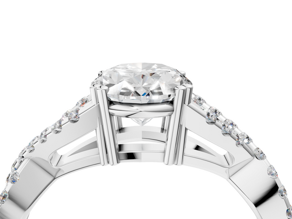 White gold Oval Solitaire Twist Band with Pavé Setting and Four-Prong Setting_4